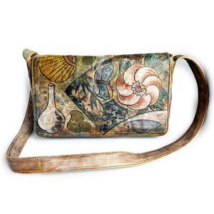 Jane Yoo Wearable Art Crossbody Bag Messenger Hand Painted Leather Vintage
